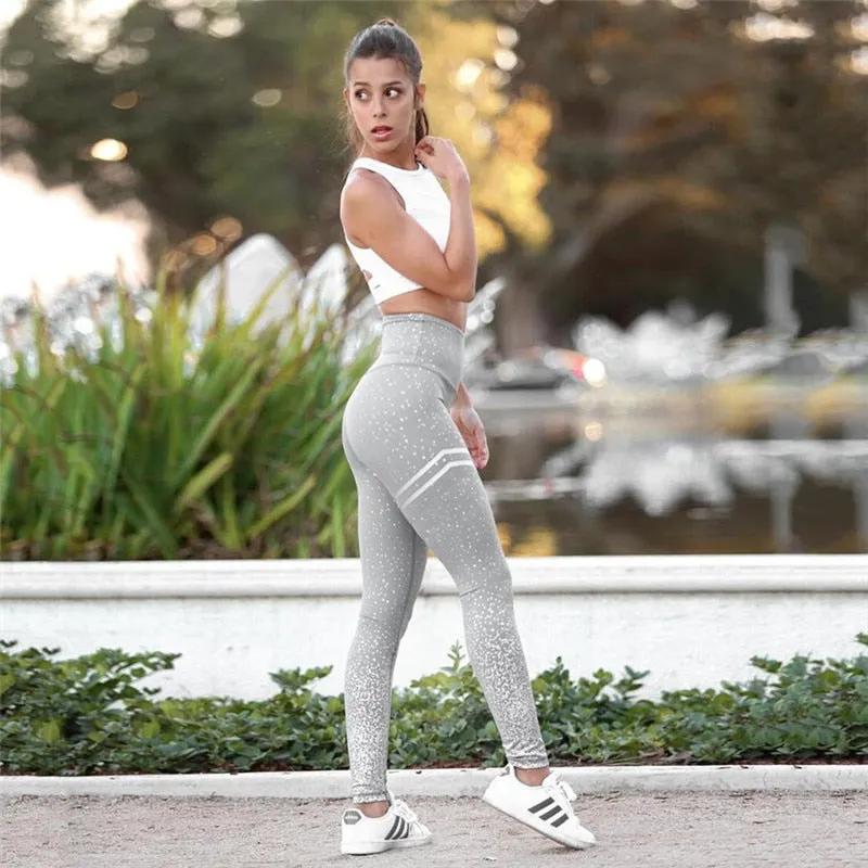 Women Point Graffiti Print High Waist Leggings
