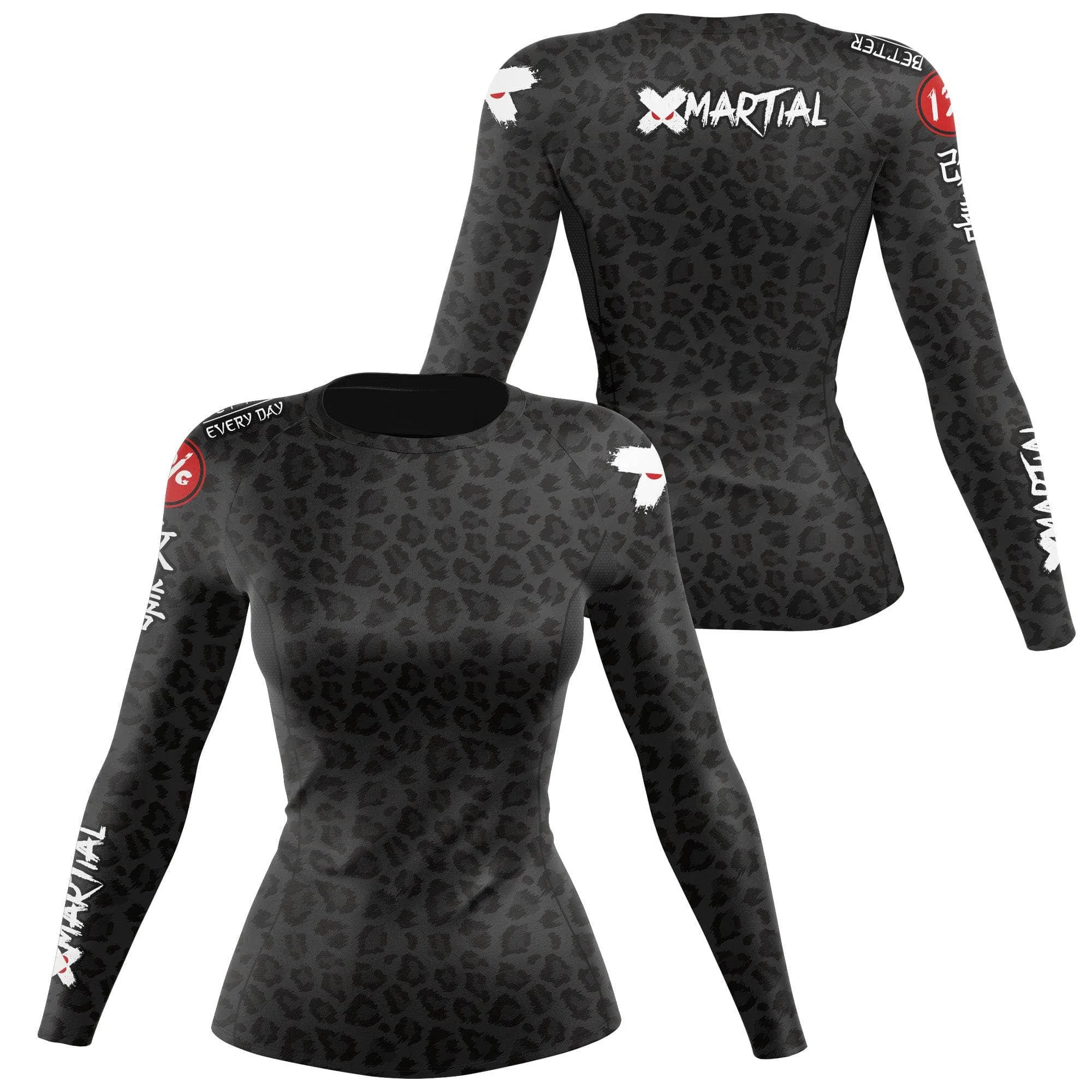 Women's BJJ Rash Guard Black Leopard X-Tech 25 Series