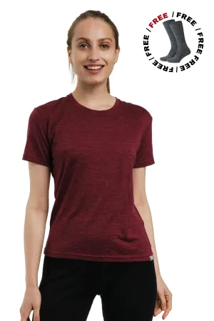 Women's Merino T-shirt 165 Burgundy | Crewneck ( socks)
