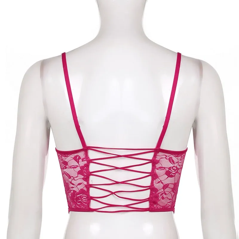 Women's Summer Lace Backless Bandage Crop Top