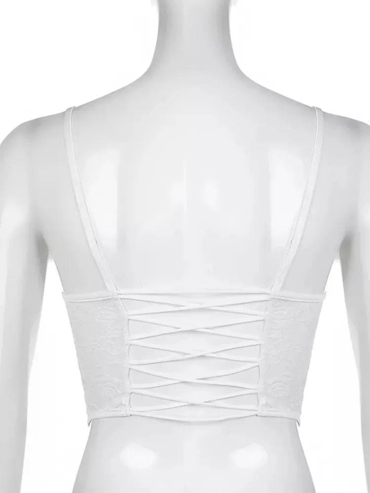 Women's Summer Lace Backless Bandage Crop Top