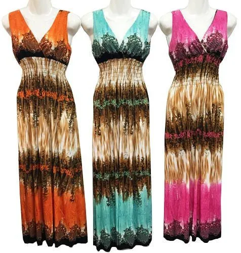 women's v neck cultural sleeveless printed dresses Case of 12