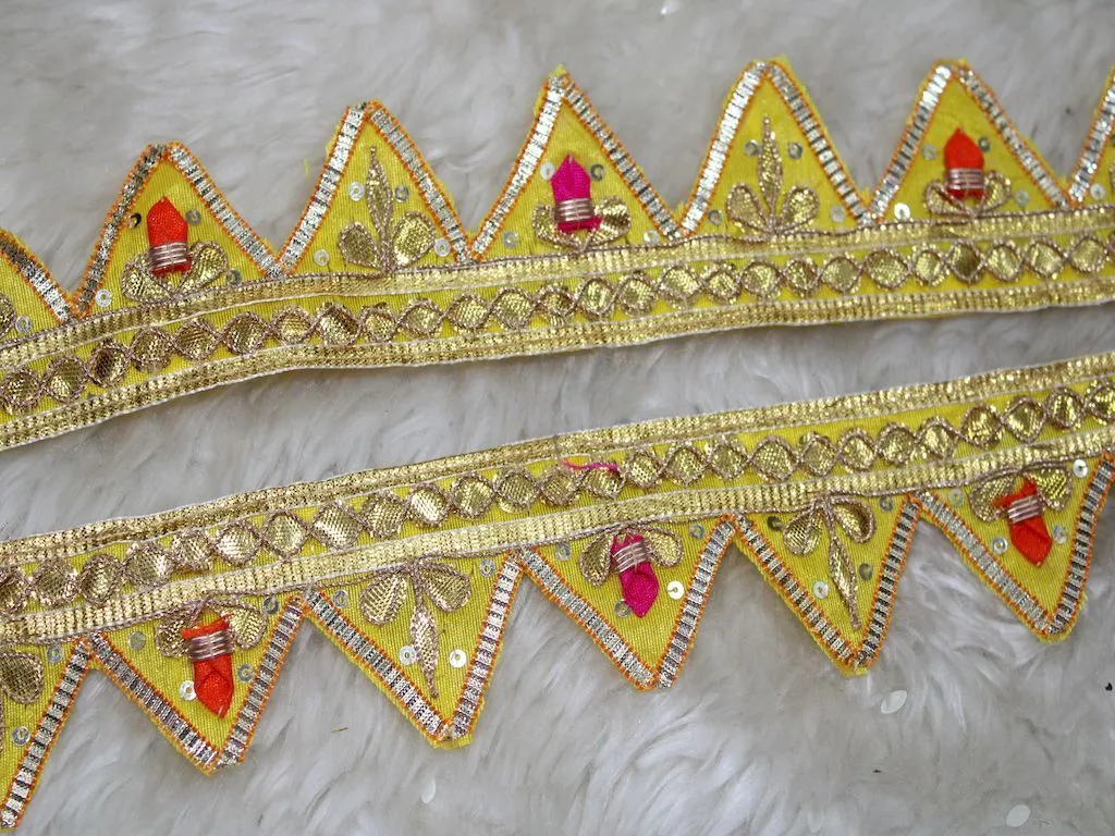 Yellow Triangle Gota Work Embroidered Border